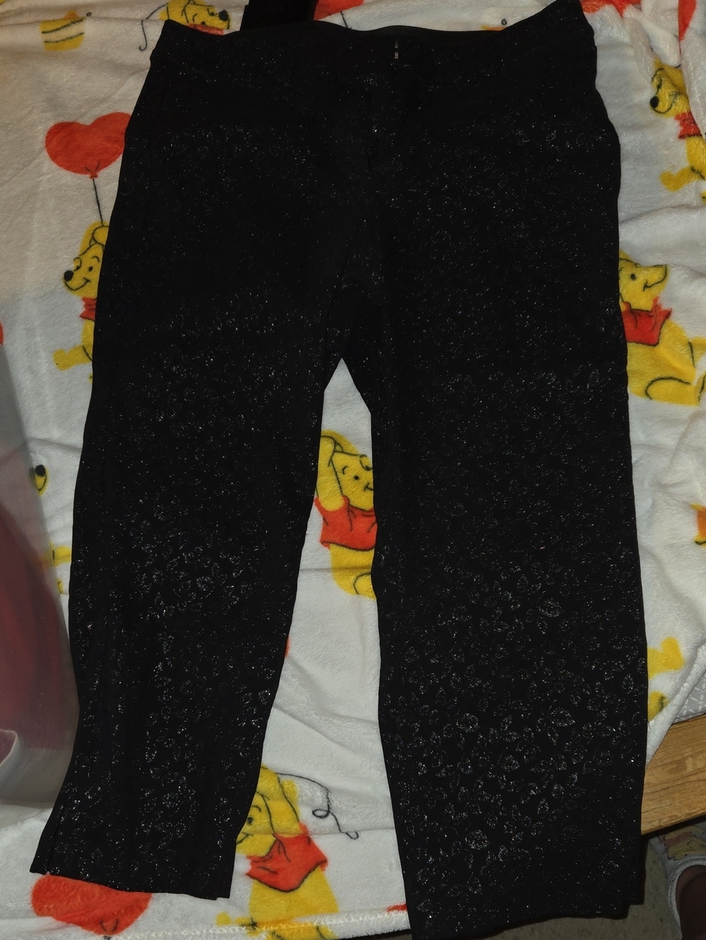 womens Black Glitter Floral ankle length pants